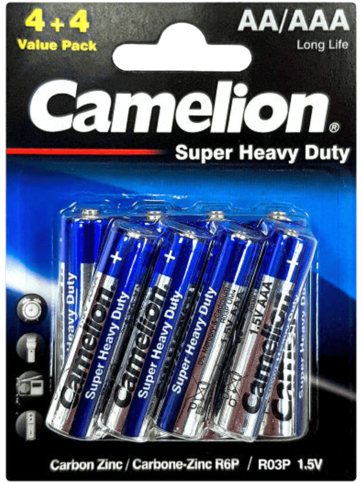 باتری قلمی Camelion مدل Super Heavy Duty 4R6P+4R03PBS-BP به همراه 4 باتری نیم قلمی